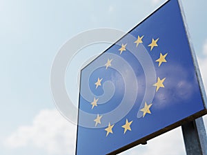 Border Sign of EuropeÃÂ European Union Flag and EU Border photo